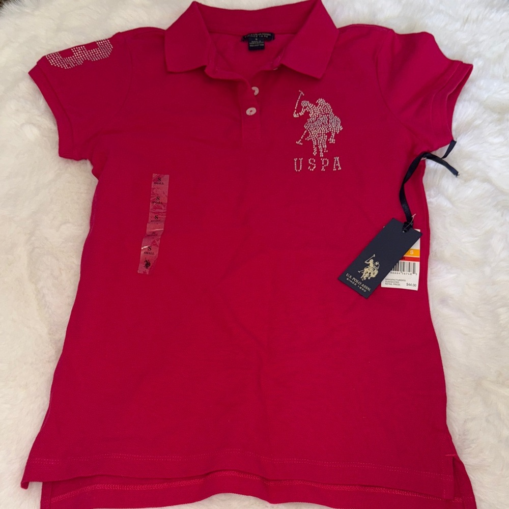 US Polo Assn. Pink Rinestoned Collared shirt NWT